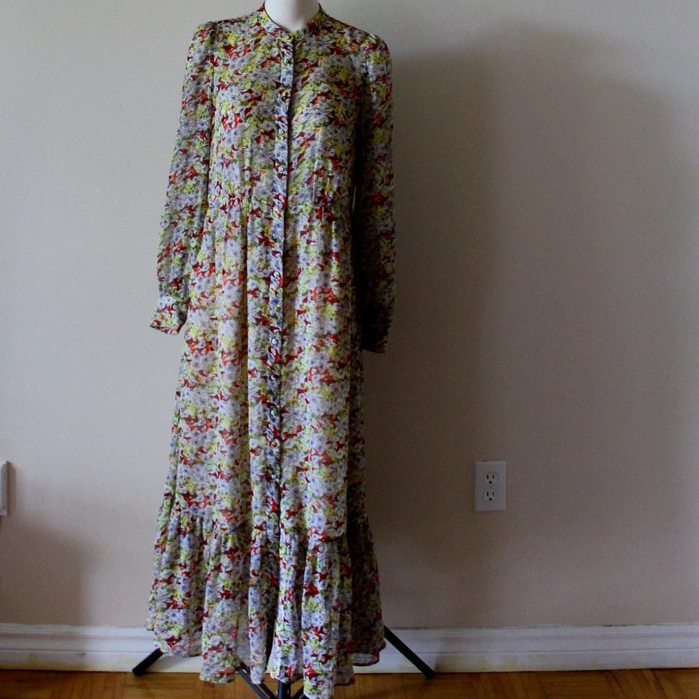 & Other Stories Midi Summer Floral Button down long Sleeve Women's Dress Medium